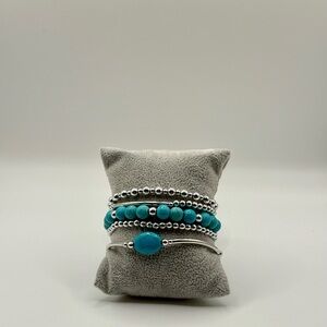 Silver and Turquoise Beaded Bracelet Set